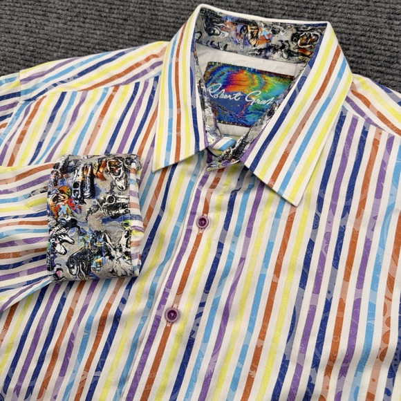 Robert Graham Other - Robert Graham L/S‎ Colorful Stripes Paisley Shirt Men's 3XL Dinosaur Flip Cuff